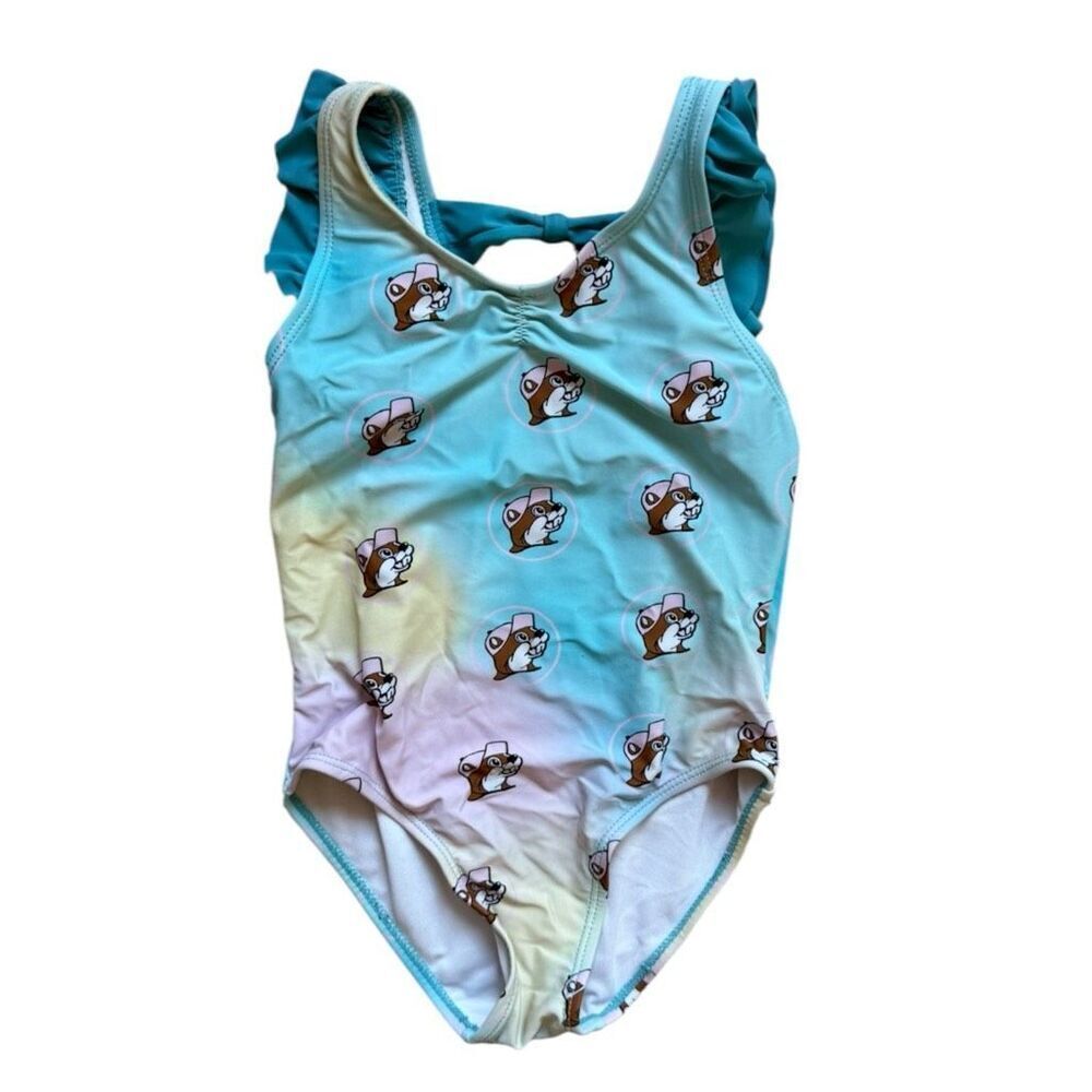 Toddler Girls Buc-ees Bucee the Beaver One Piece Swimsuit Bathing Suit - Sz 5T